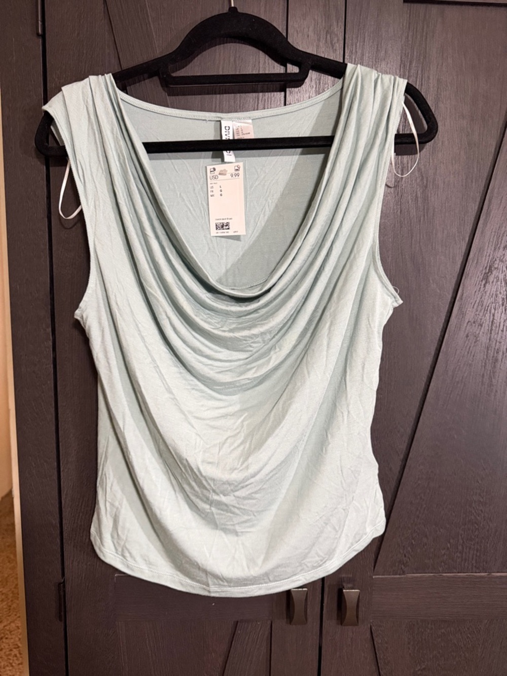 H&M Light Mint Draped Cowl Neck Sleeveless Top